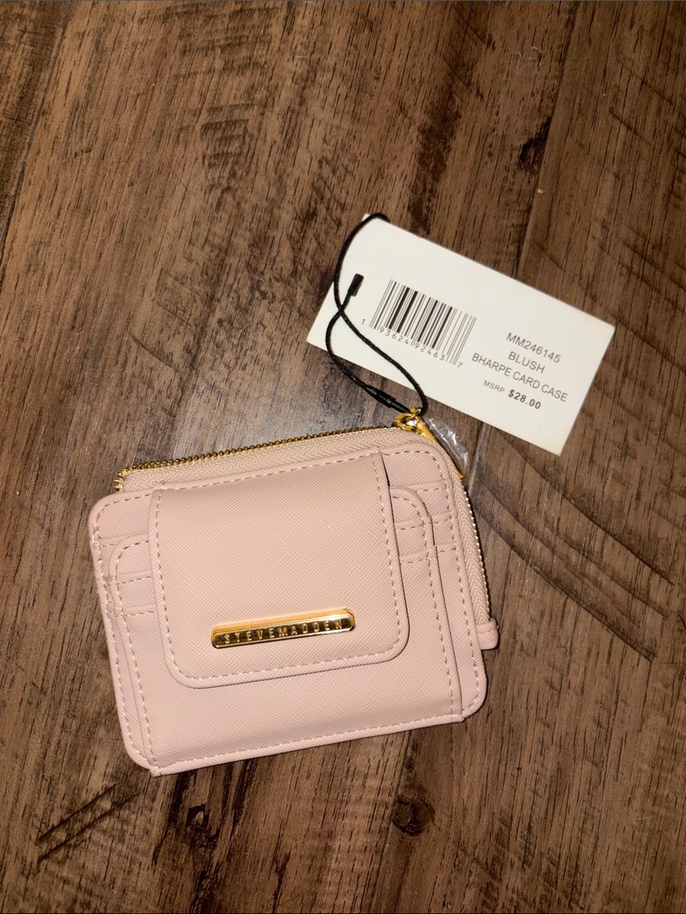 Steve Madden Blush Saffiano Card Case Wallet with Gold Hardware
